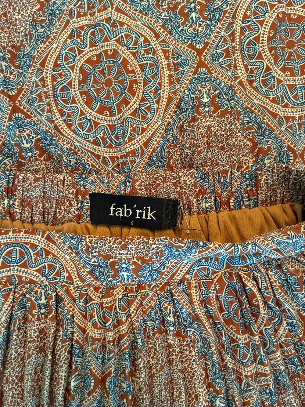 fab'rik Boho Medallion Maxi Skirt in Rust & Light Blue - Picture 2 of 3